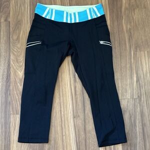 Ivivva Lululemon Girls Sz 14 Capri Pants Leggings Black Blue VGC